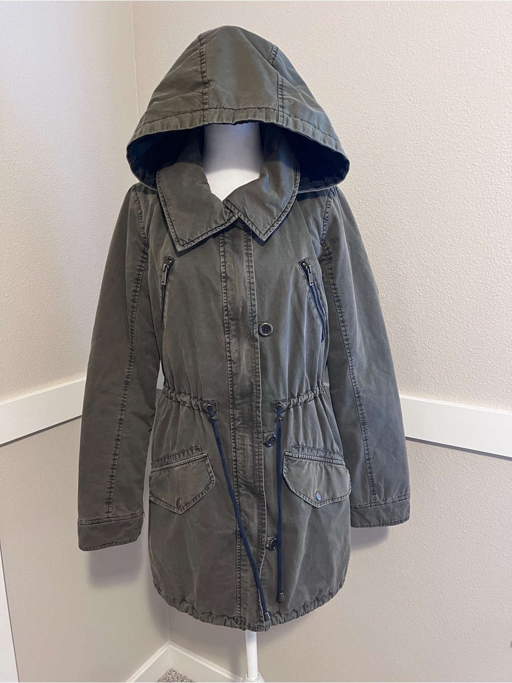 Anthropologie Hei Hei Olive Green Hooded Utility Anorak Parka Jacket - Small